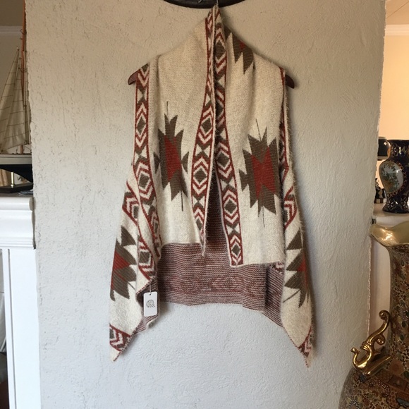 Open Front Southwestern Tribal Print Fuzzy Cardigan NWT One Size - Picture 2 of 9